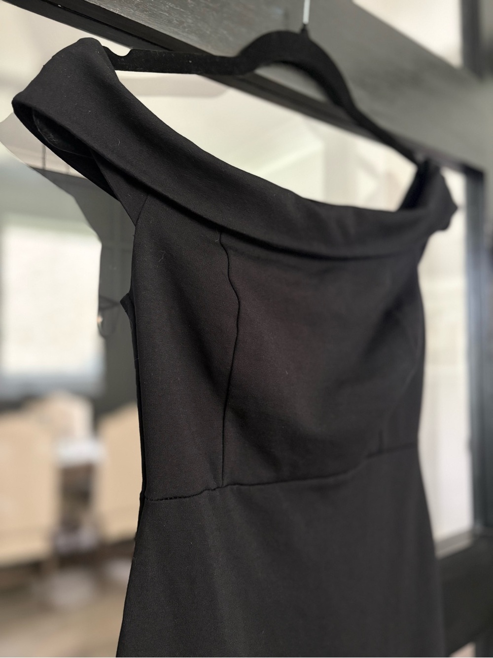 Lulus Black Off Shoulder Bodycon Knee Length Dress Side Slit Cocktail Wedding S - Picture 5 of 11